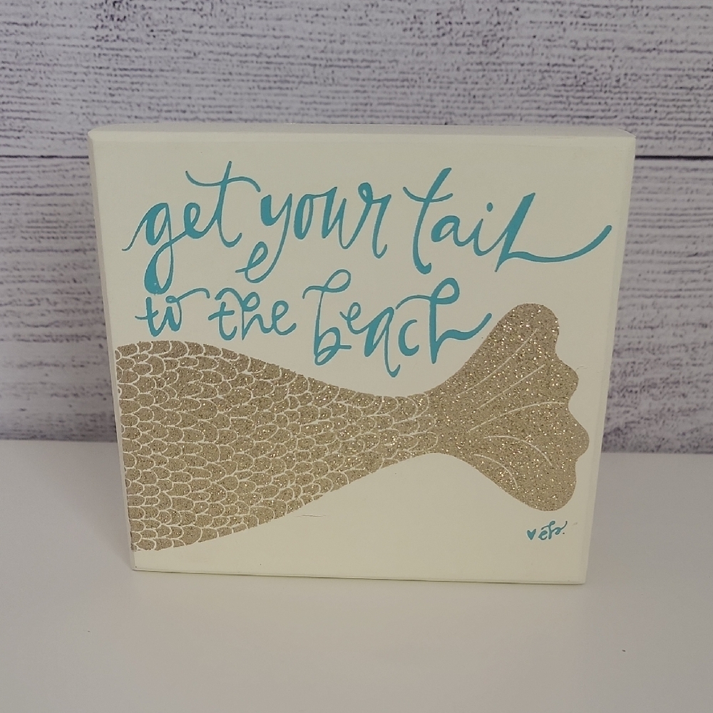 Gold and Teal Wooden Beach Sign